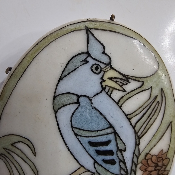 Vintage Bird Handpainted Brooch Pin Porcelain Floral Large Brass Back - Picture 4 of 8